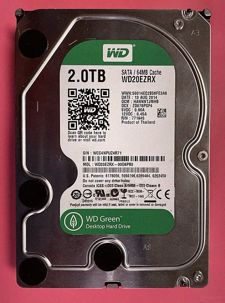 2TB Western Digital WD20EZRX Hard Drive SATA 3.5" 5400 RPM Less Than 27 P.O.H.