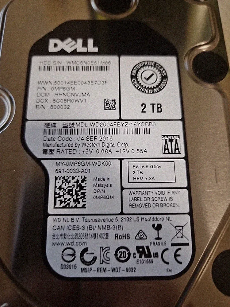WD2004FBYZ Dell 2TB 7.2K SATA 6Gbps 128MB 3.5" Hard Drive 100% Health